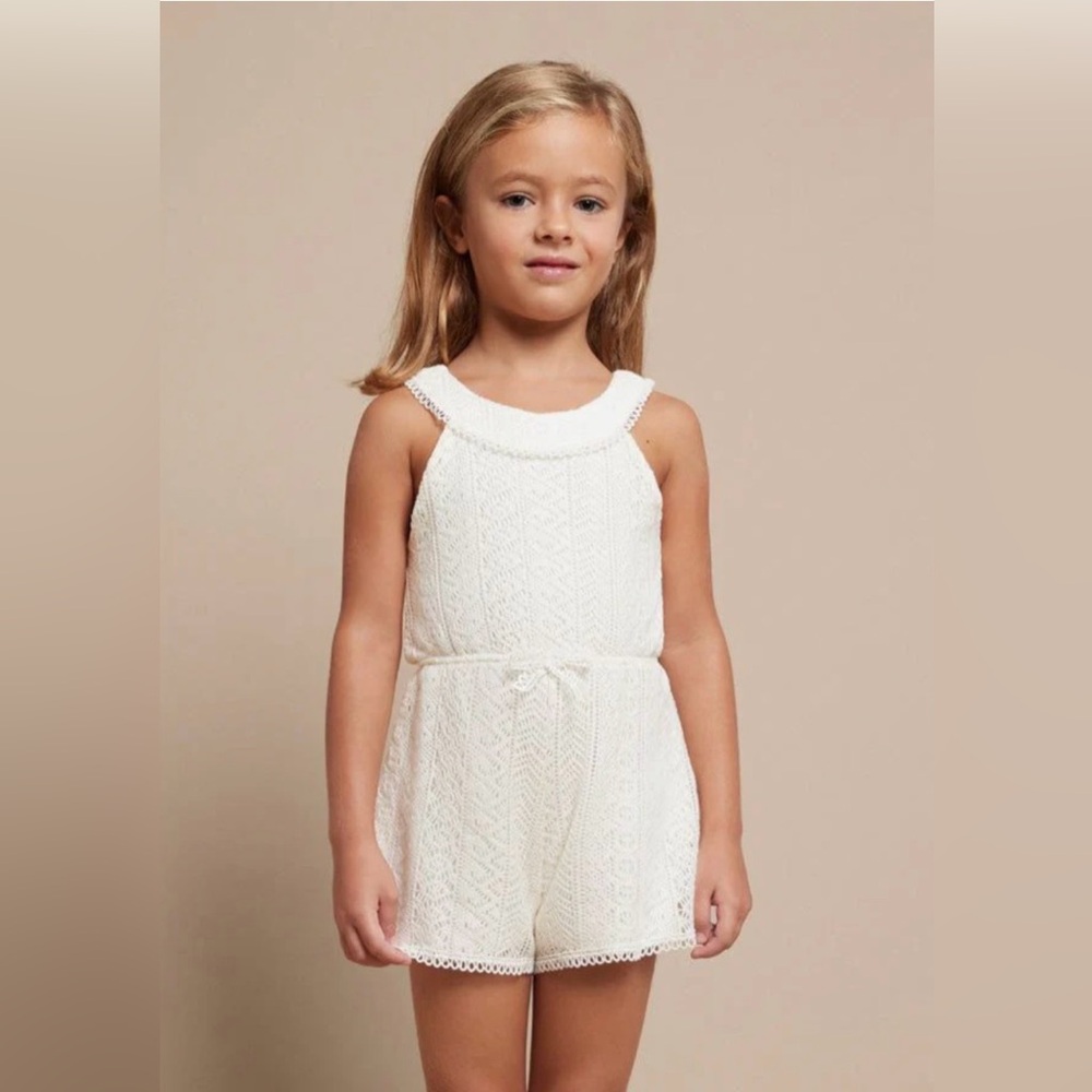 Mayoral Guipure Ivory Romper with Bow Back and Lace Details